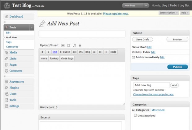 wordpress 2.7 post editor