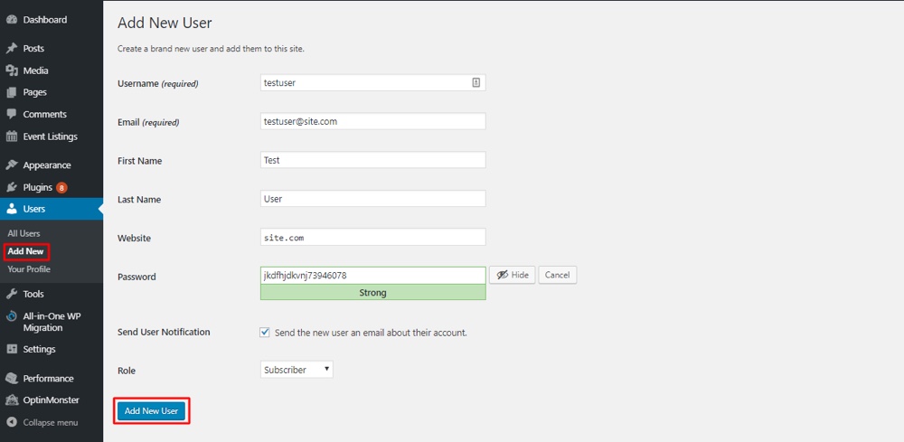 Add New User to WordPress