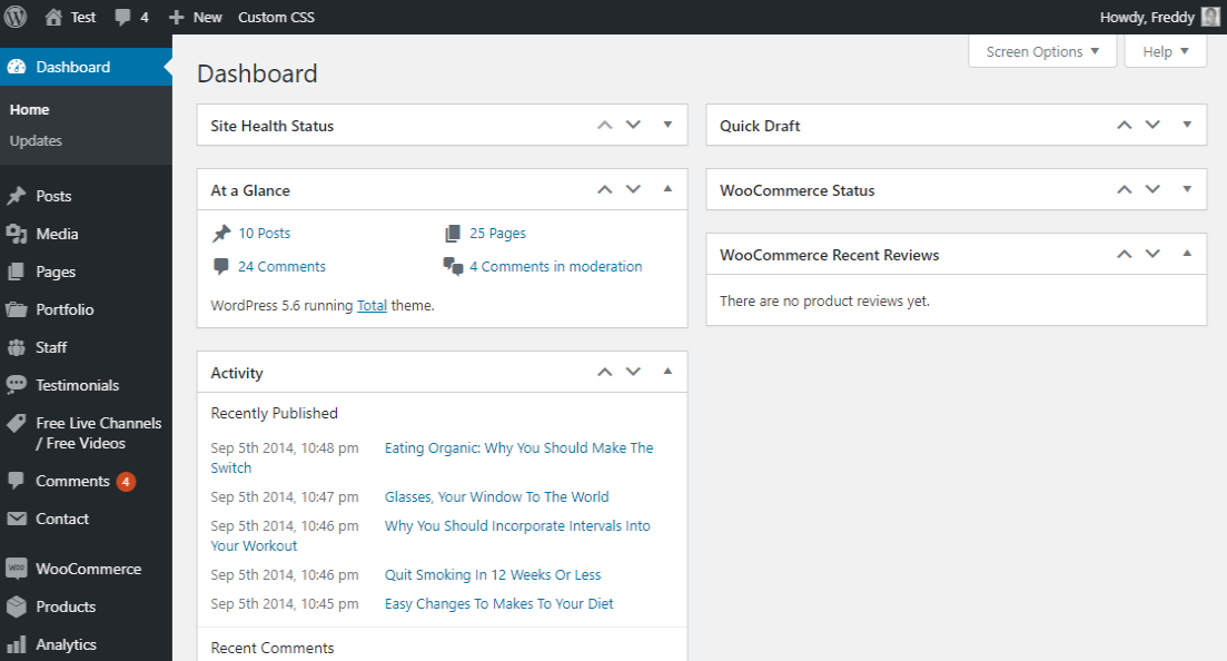 wordpress admin dasboard