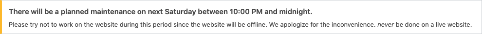 WordPress Admin Notice: Site Maintenance