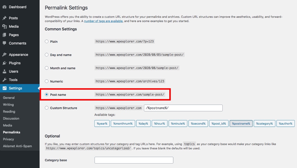 WordPress Permalink Settings