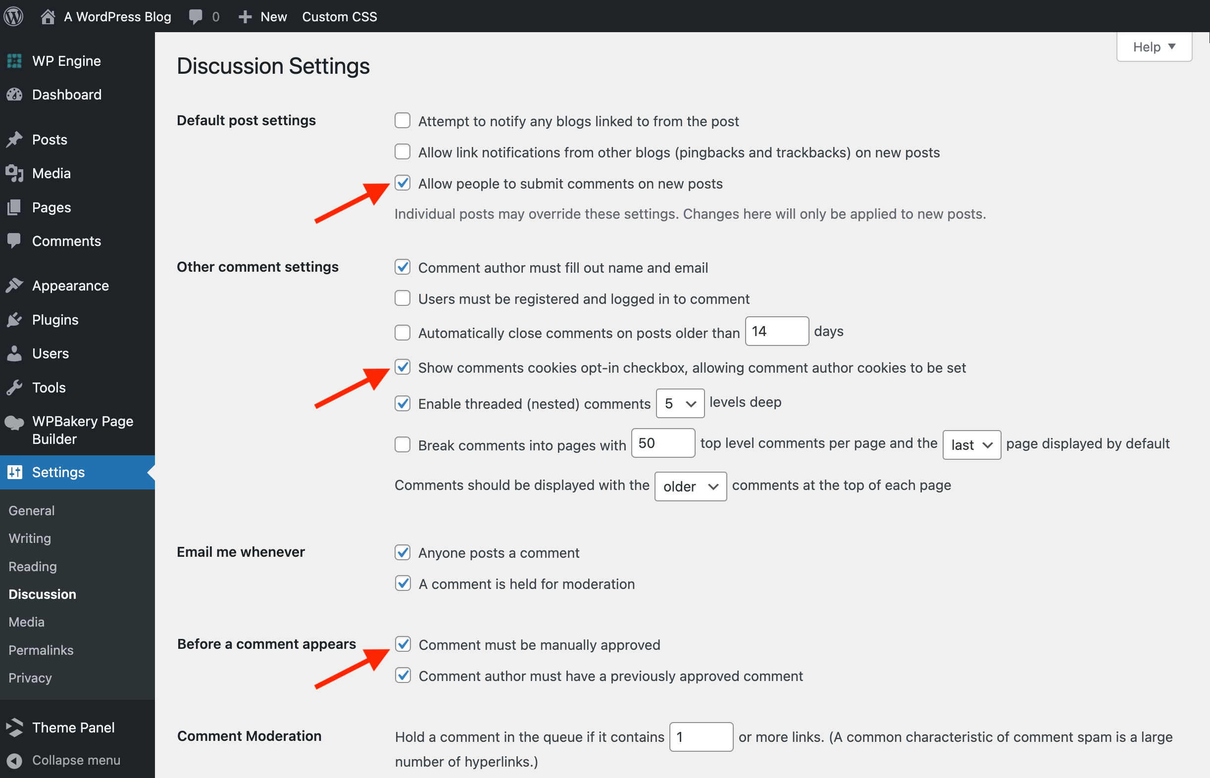 WordPress Dashboard: Settings DIscussion