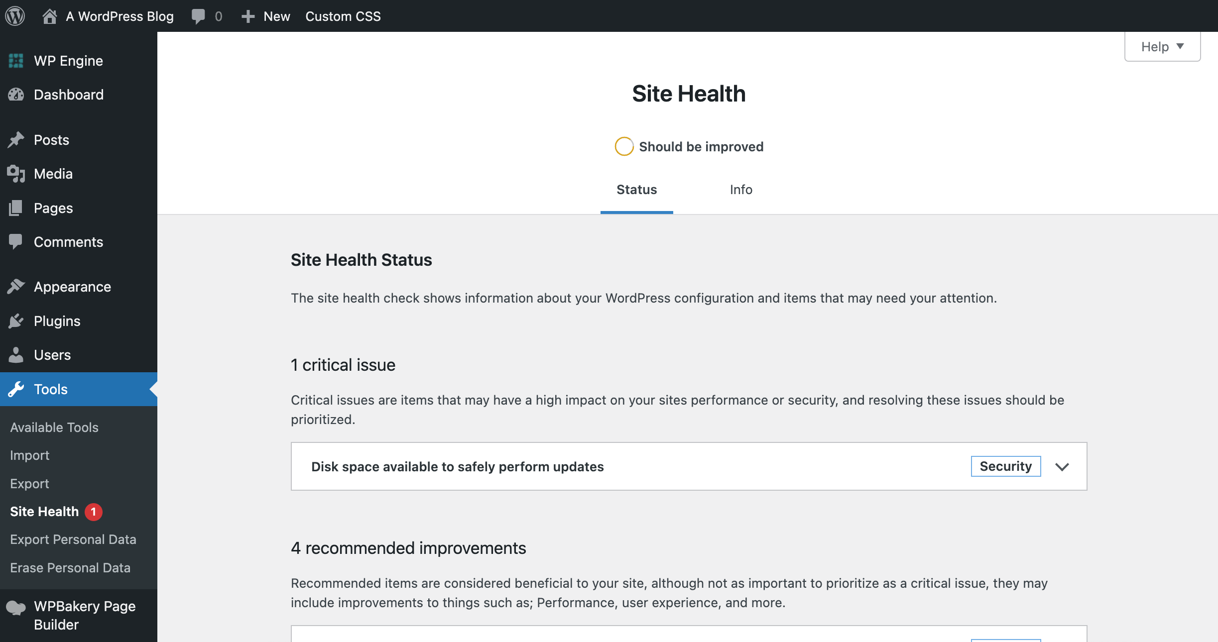 WordPress Dashboard: Site Health