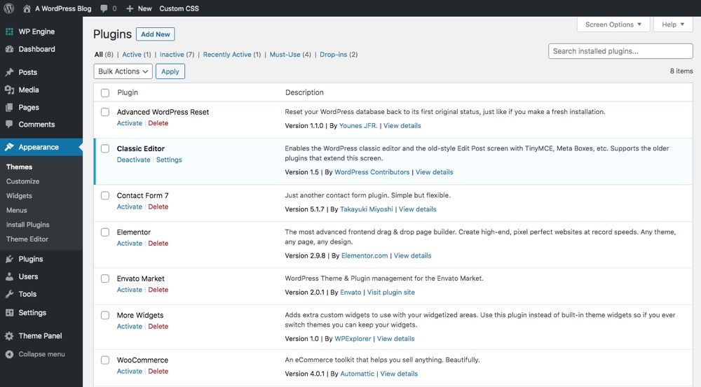 WordPress Dashboard: WordPress Plugins