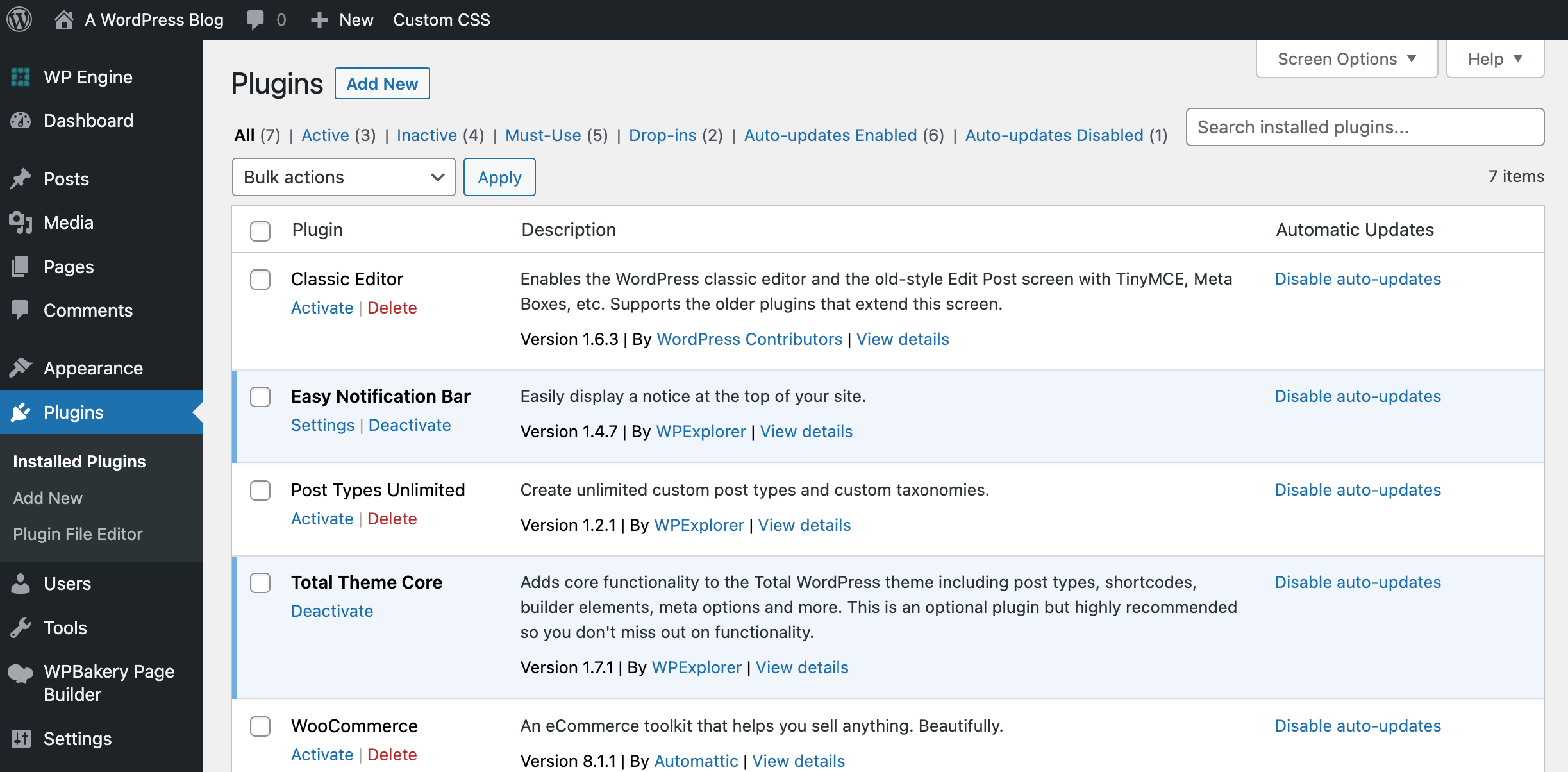 WordPress Dashboard: Plugins