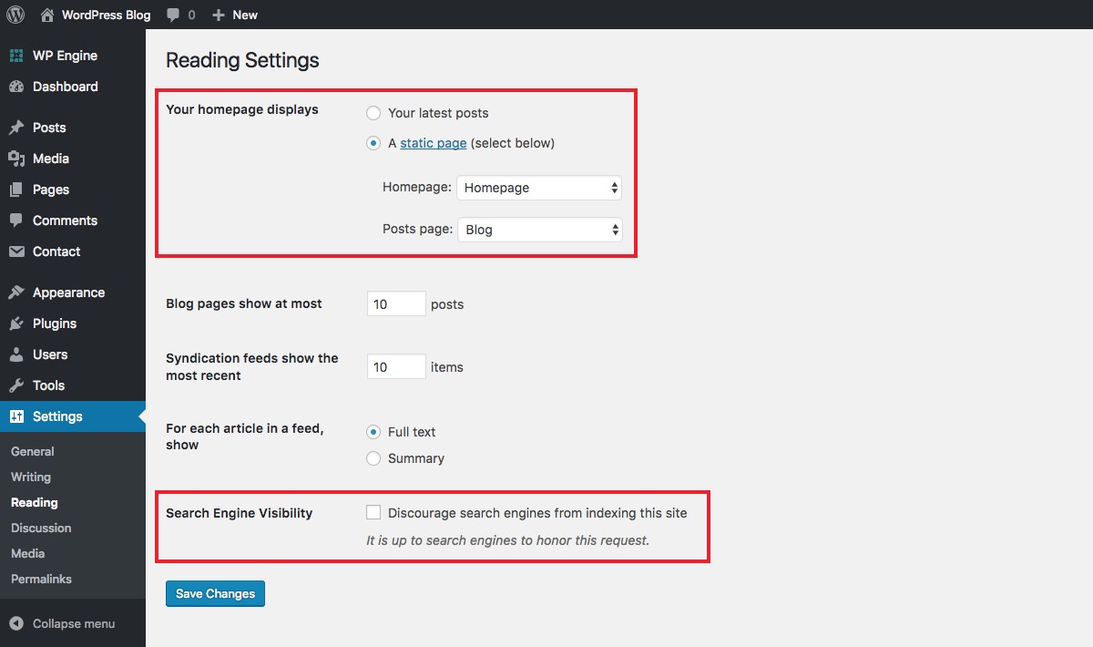 WordPress Settings: Reading