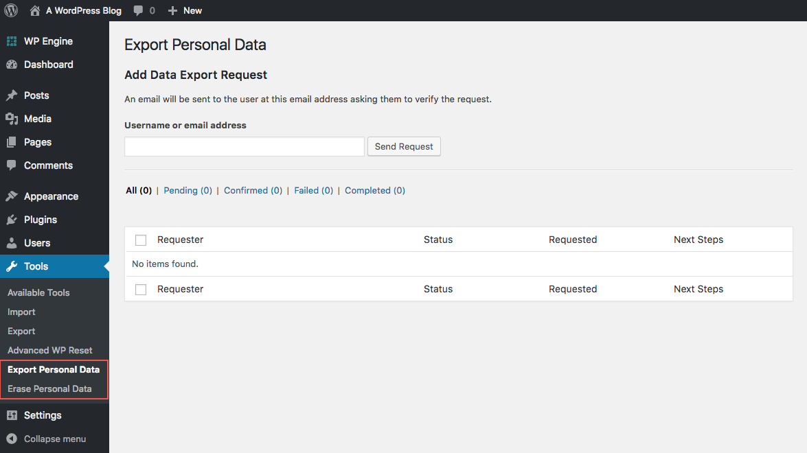 WordPress Data Export and Erase