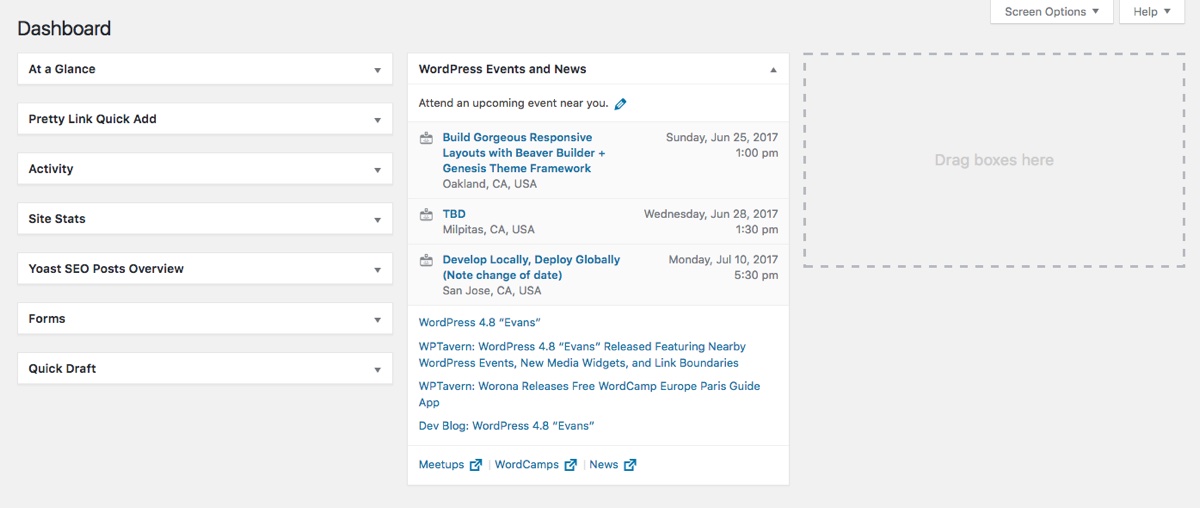 WordPress 4.8 News & Events Dashboard Widget