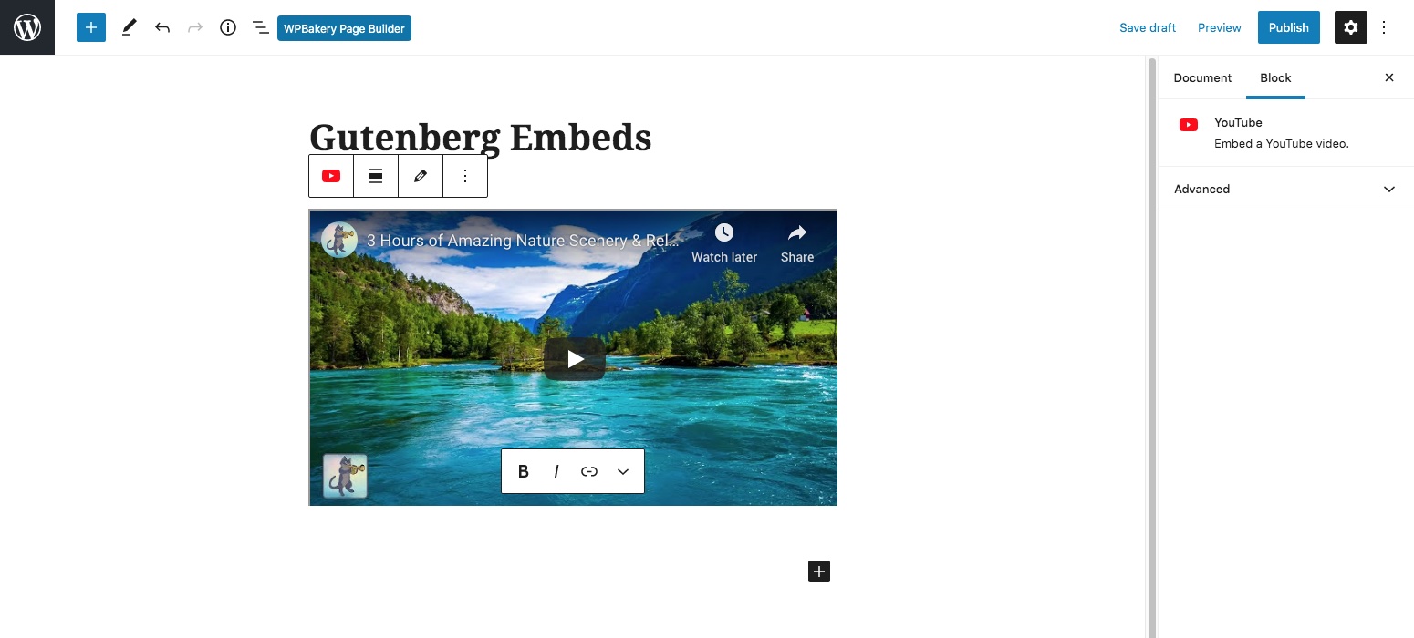 WordPress oEmbed Gutenberg Display