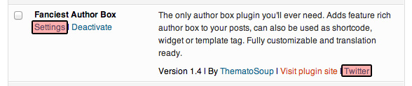 WordPress plugin action and meta links