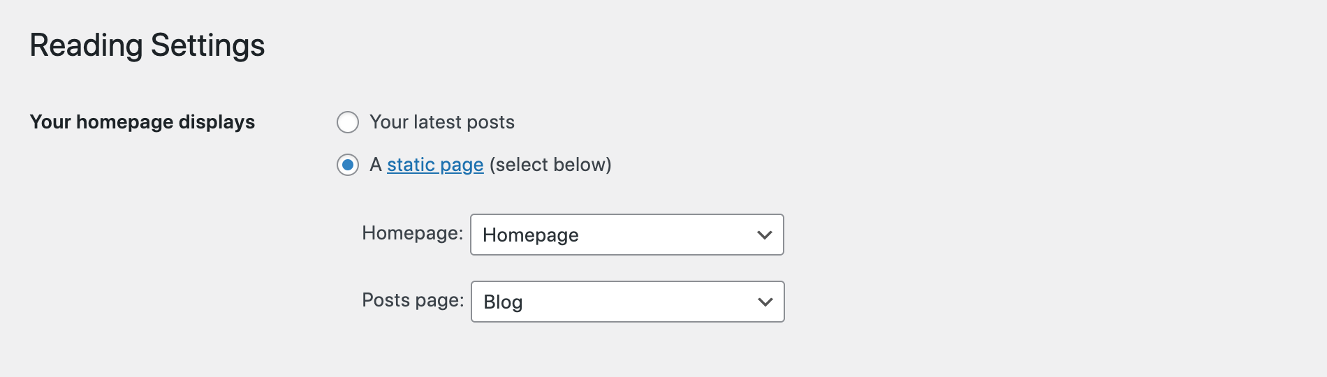 WordPress Reading Settings: Homepage Displays