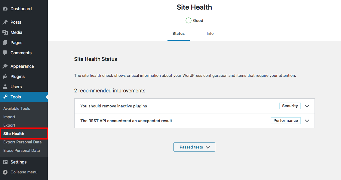 WordPress Site Health - REST API