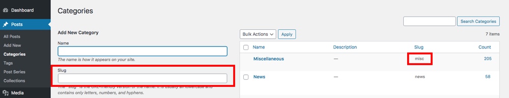 Exemple de slug de catégorie WordPress