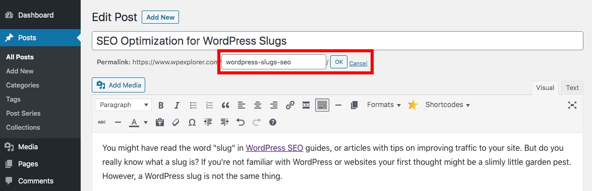 Exemple de post-slug WordPress