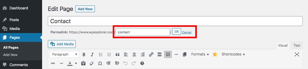 Exemple de slug de page WordPress