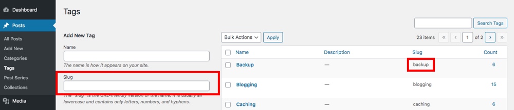 Exemple de slug de tag WordPress