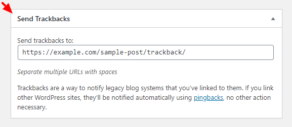 wordpress send trackbacks section