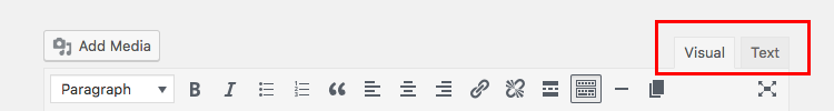 WordPress Visual and Text Editor tabs
