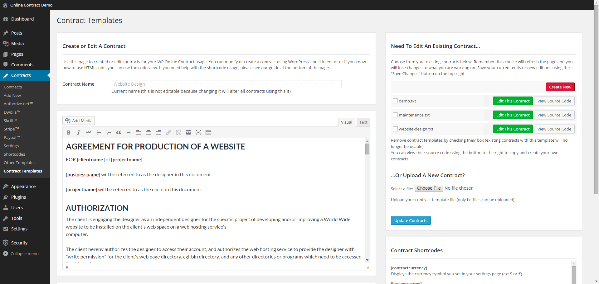 WP Online Contract plugin