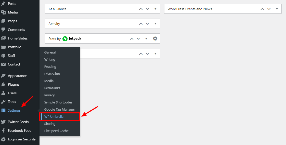 wp umbrella settings