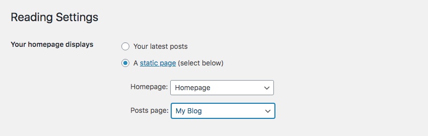 Set Homepage: Your Homepage Displays - Static
