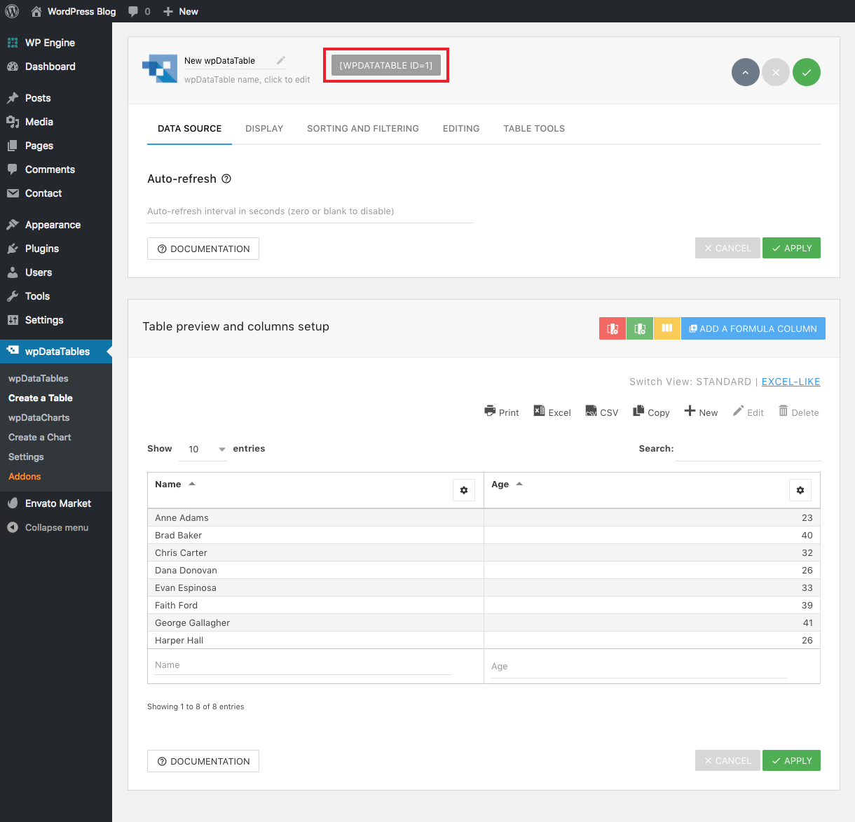 wpDataTables Table Settings