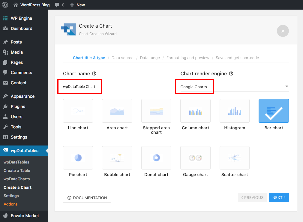 wpDataTables Create Chart