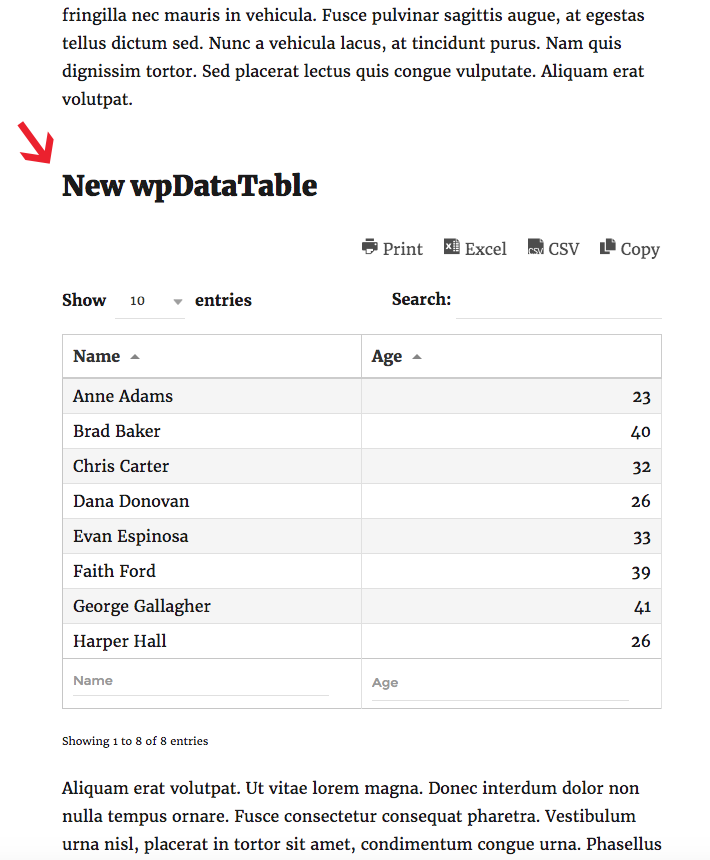 wpDataTables Front-end Table