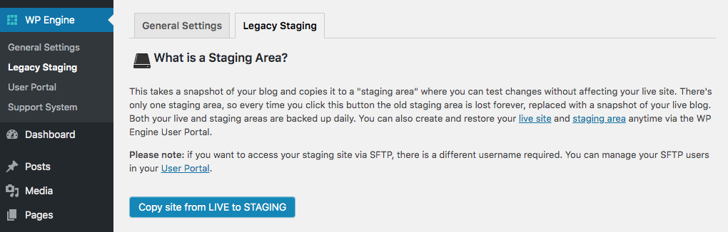 WP Engine Staging Sites