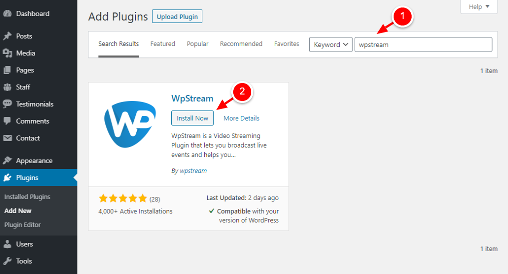 wpstream plugin in wordpress