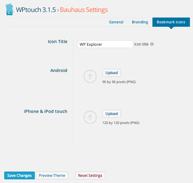 WPtouch Theme Bookmark Icons