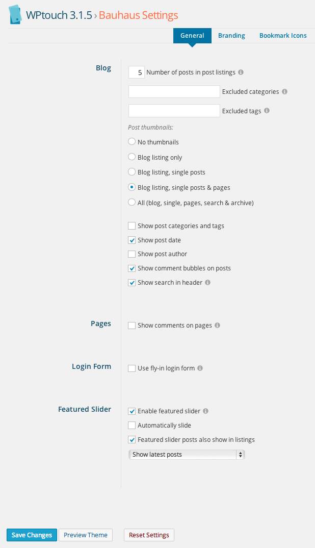 WPtouch Theme Settings