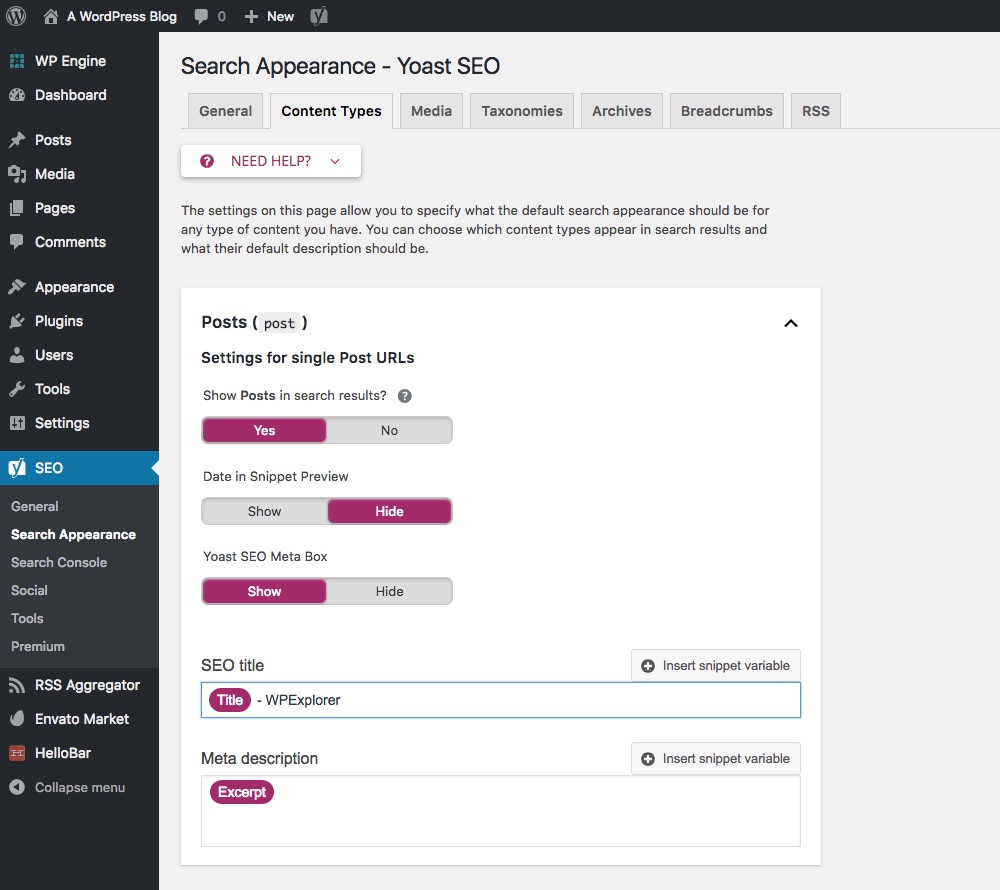 Yoast SEO: Content Types Defaults