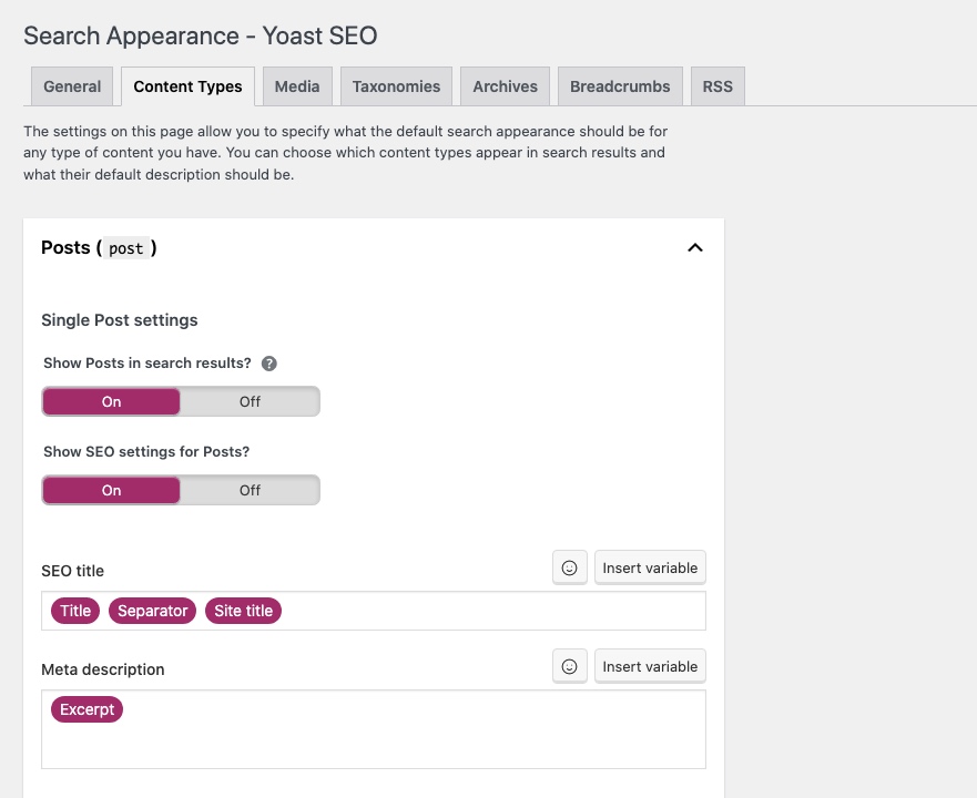 Yoast Search Appearance Settings