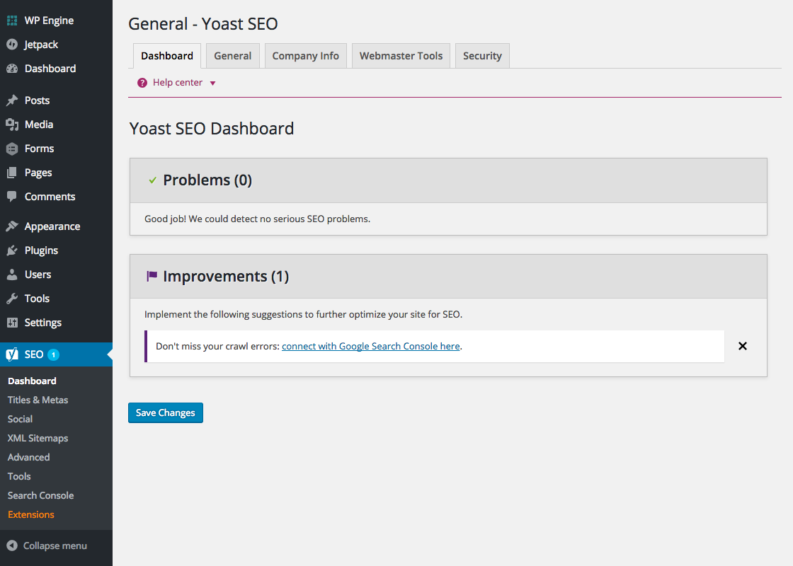 Yoast SEO Dashboard