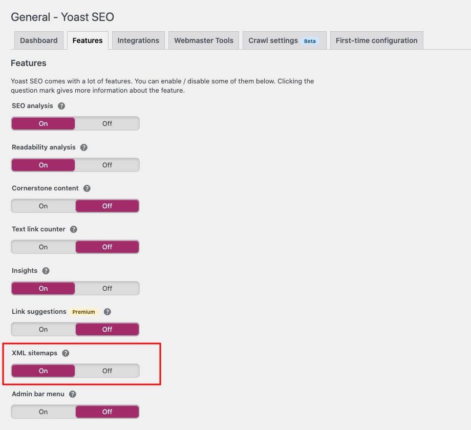 Yoast SEO XML sitemap