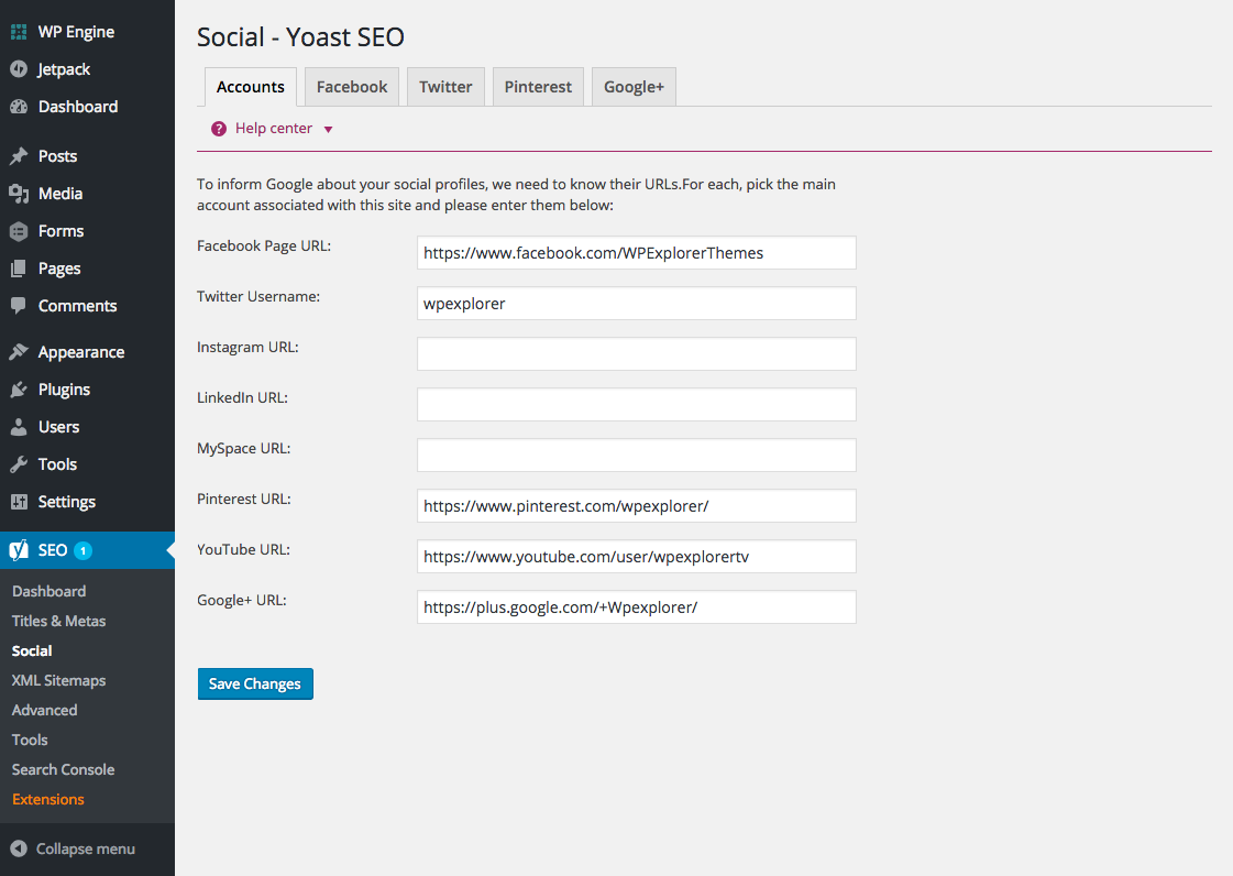 Yoast SEO Social Settings