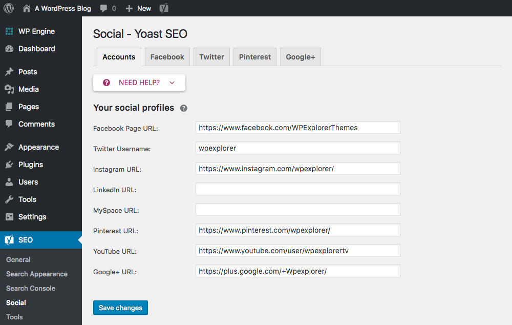 Yoast SEO Social Settings